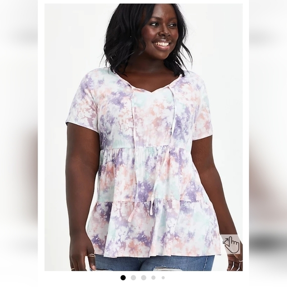 TORRID BABYDOLL RAYON SLUB TIE-FRONT TOP SIZE 1 - Picture 1 of 12